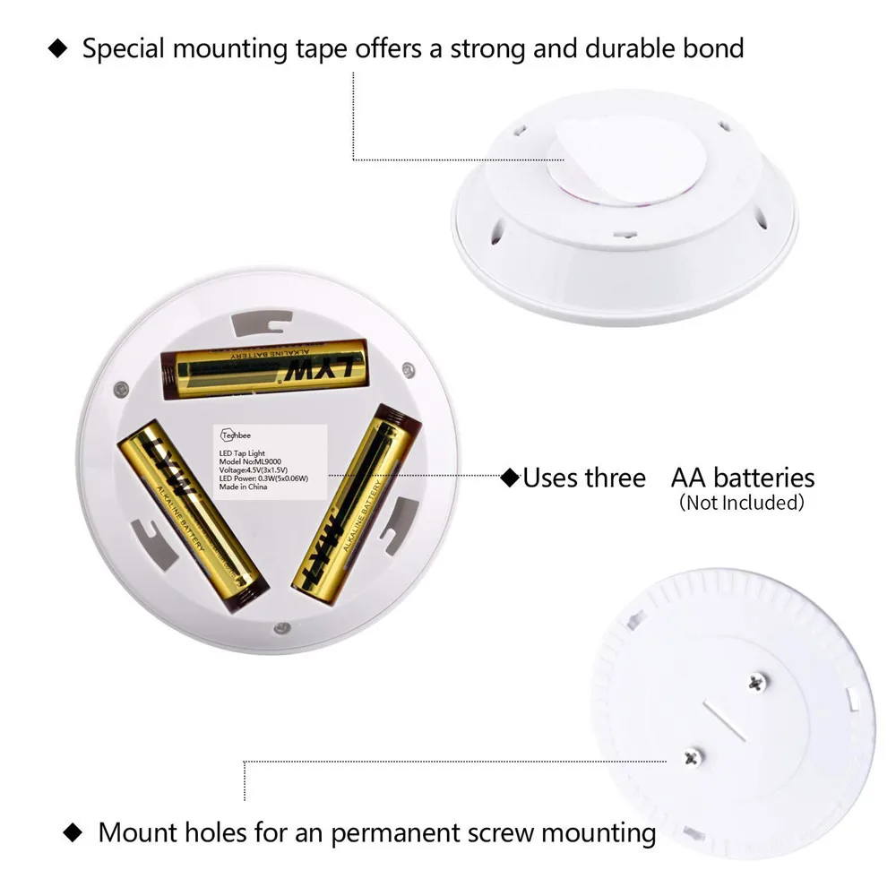 Светодиодный светильник для шкафа 5 круглых ночных ламп на батарейках с
