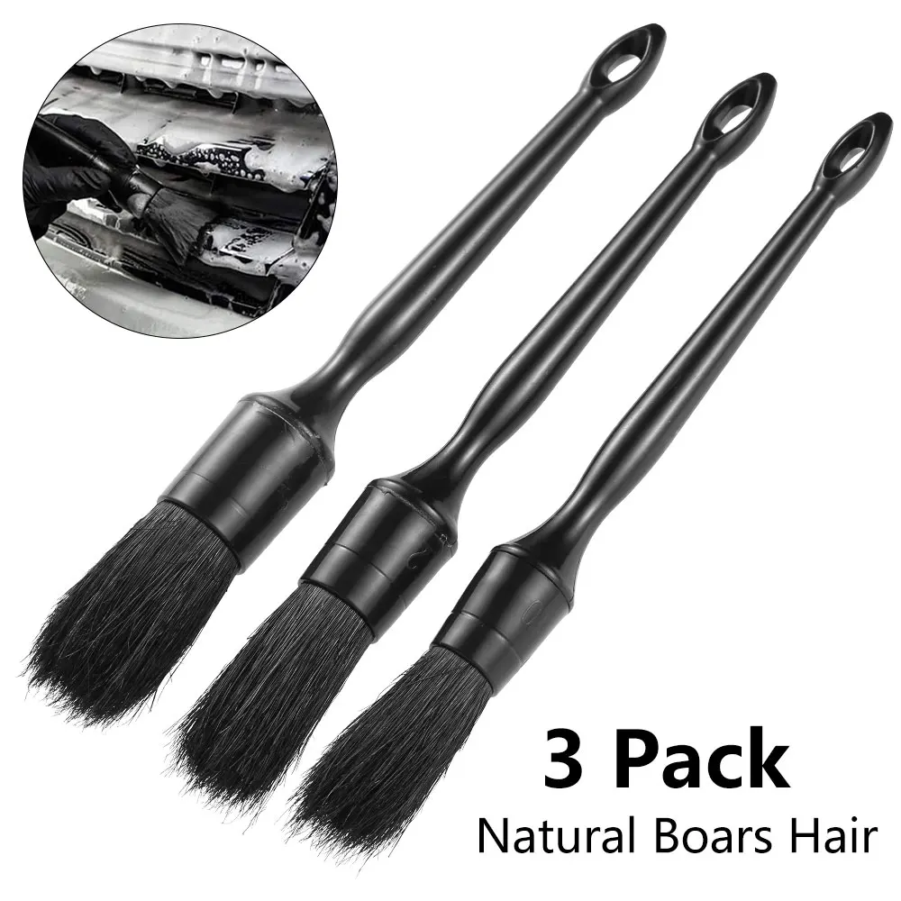

3 Pcs Car Cleaner Brush Set Natural Soft Boar Hair Detail Brush Auto Detailing Brush Set Car Detailing Kit for Cleaning Interior