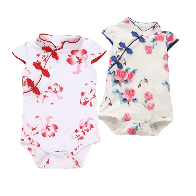 Модные детские комбинезоны в китайском стиле; Cheongsam; летняя одежда для маленьких девочек; Одежда для новорожденных; Roupas Bebe; вечерние комбинезоны для младенцев