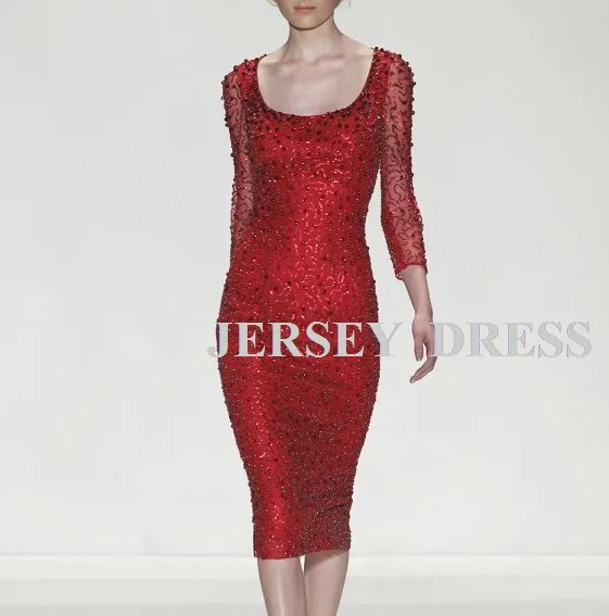 

2018 red paillette lace beaded tea-length sexy evening prom gown vestido de novia festa longo short Mother of the Bride Dresses