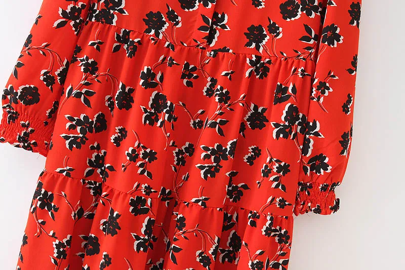 Женское платье-рубашка с цветочным принтом до середины икры плиссированные