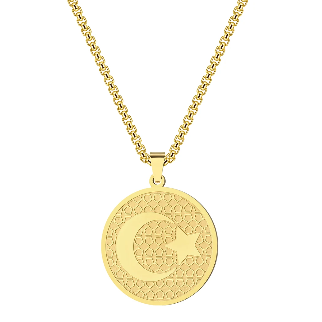 

Kinitial Fashion Moon Star Necklace Stainless Steel Coin Disc Necklaces Pendant Charms Minimalist Choker Jewelry Femme Collare