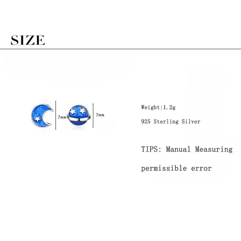 

POPACC 925 Sterling Silver Cute Fashion Blue Star Planet Stud Earrings For Women Girl Gift boucle d'oreille