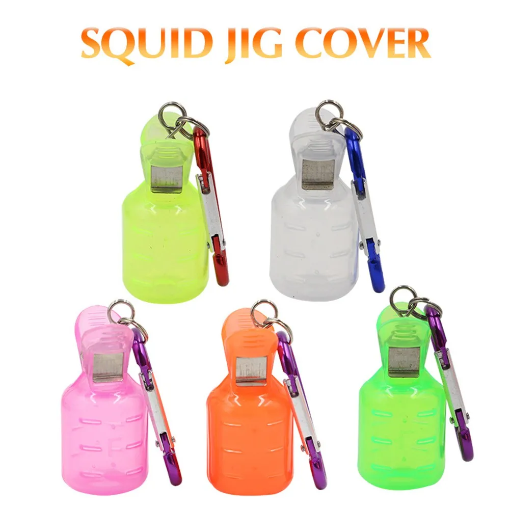 

5pcs Jig Hook Covers Protector With D Shape Carabiner For Egi Fishing Lure Wood Shrimp Pesca Iscas Fish Tackle Tools Accessories