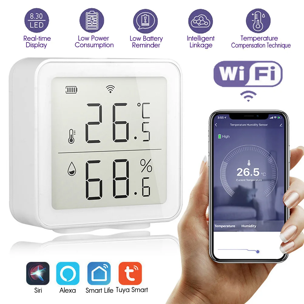 

Smart Temperature Humidity Meter Compatible For Alexa Google Assistant Super Long Range Wireless Digital Hygrometer For Tuya App