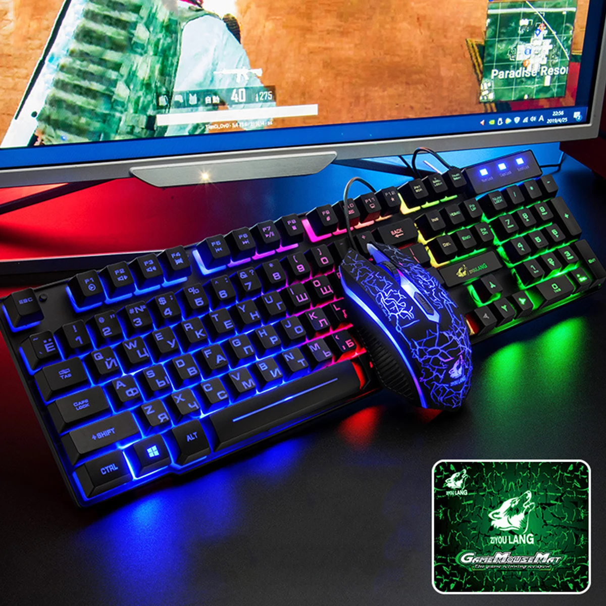 Клавиатура USB с радужной подсветкой эргономичная игровая клавиатура 104 кнопками