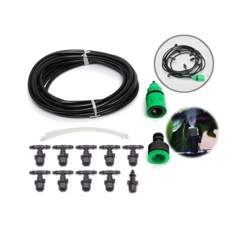 Water Mist Cooling System Fog Nozzle Outdoor Garden Terrace Greenhouse Plant Spray Hose Watering Kit | Дом и сад