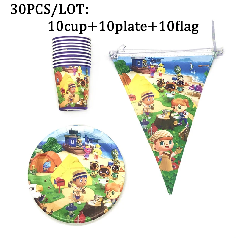 

Animal Crossing Game Theme Boys Birthday Party Paper Cups+Plates+Straws Paper Tableware Set Baby Shower Party Supplies Set