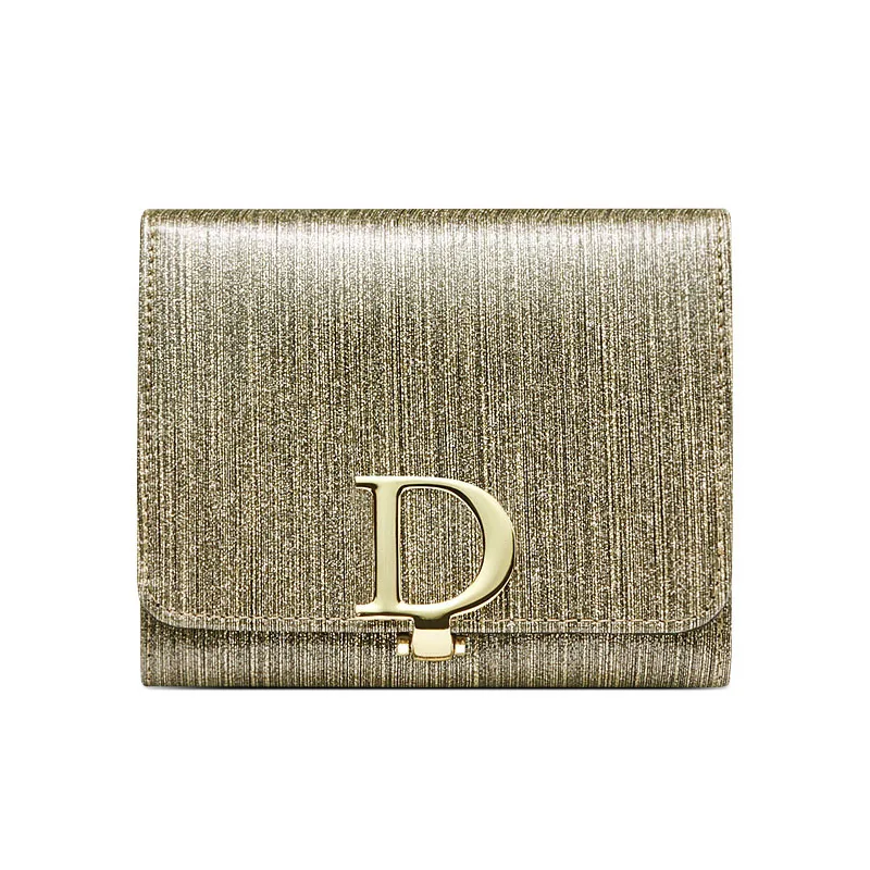 Light Gold Кожаный женский кошелек с пряжкой D короткий отрезок воловья кожа три раза наручники кошелек женский перламутровый кожаный матовый ремесло кошелек - Цвет: Light Gold