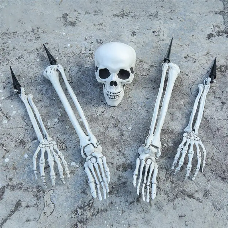 

1 Set/5pcs Halloween Skull Hand Scary Skeleton Decorations Haunted House Props Hand Bone Party Supplies