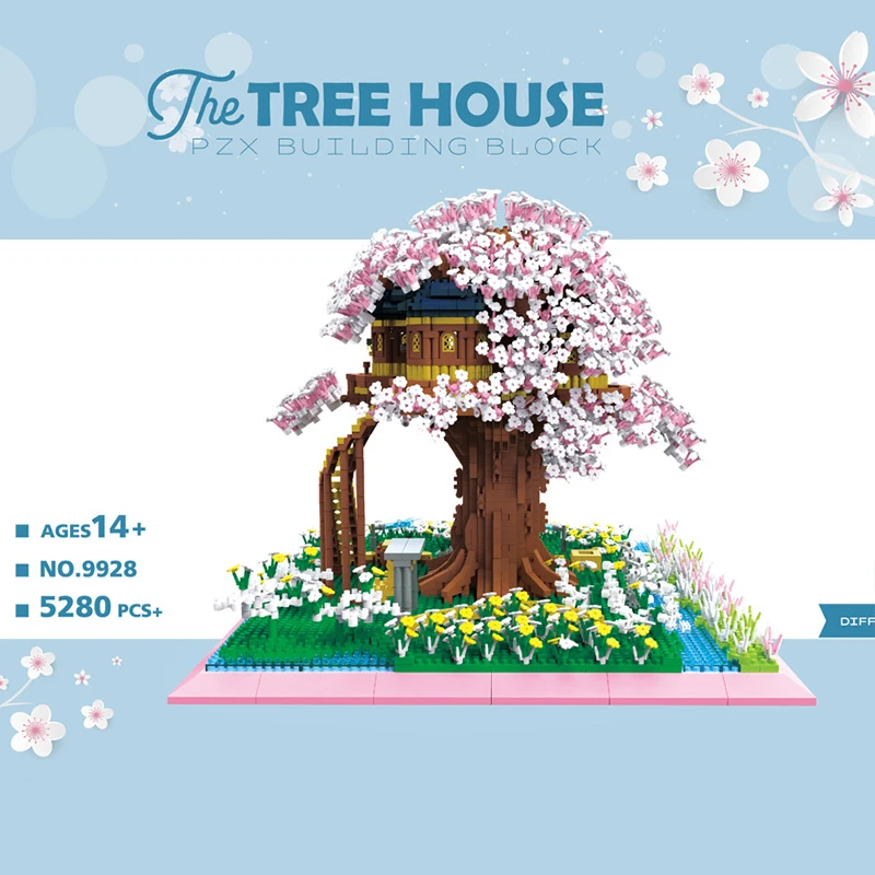 

City street view idea sakura Cherry Tree House Building Blocks Expert Friends Bricks Model Moc Toys for Children Gift