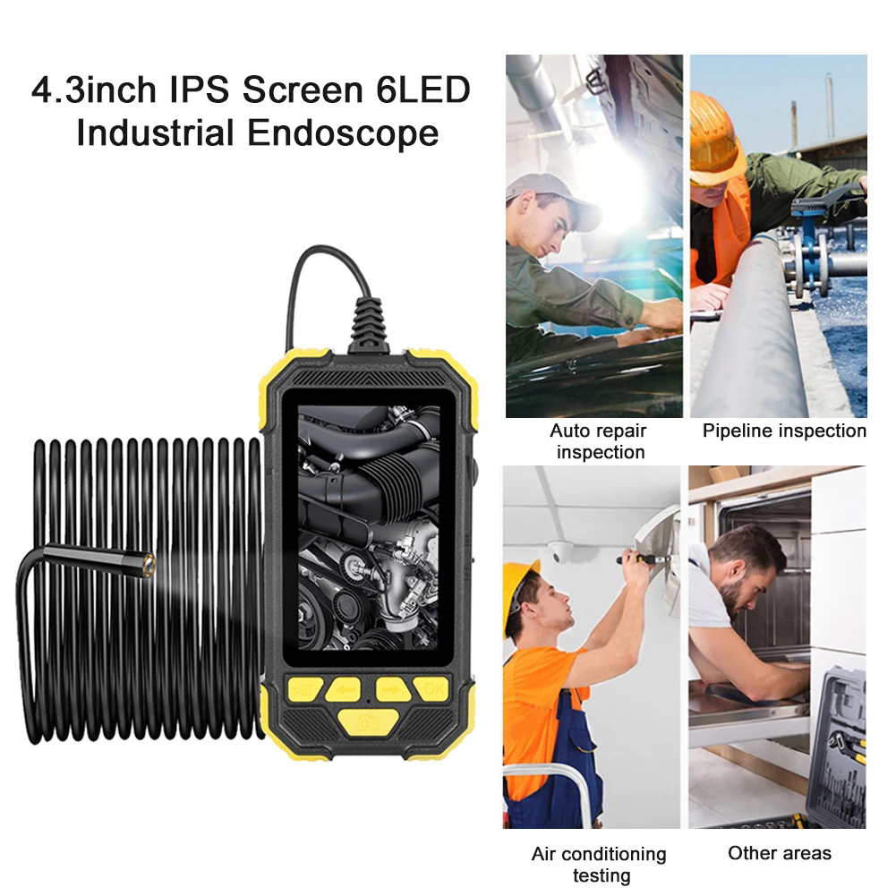 

Inspection Anti-fall Industrial Endoscope Camera 1080P HD Video Borescope 4.3inch IPS Screen Flexible 6LED Diagnostic Tools