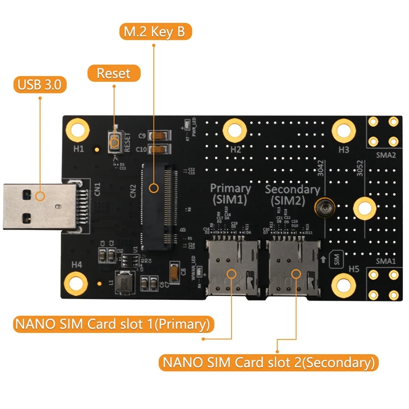 NGFF(M.2) к USB 3 0 адаптер с двойной слот для карт NANO SIM 3G/4G/5G модуль поддерживает 3042/3052