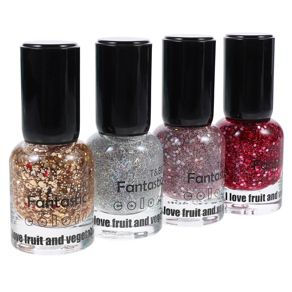 

4 Bottles Glitter Nail Polish Glossy Nail Art Nail Pigment Nail Polish