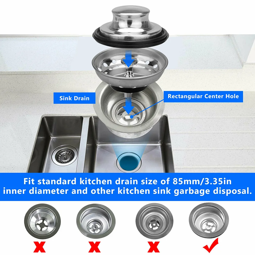 3.35in Stainless Steel Cover Kitchen Sink Strainer Drain Water Stopper Plug Filter Drainer Accessory | Обустройство дома