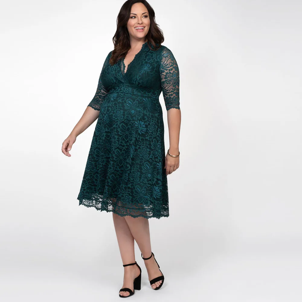 Новое поступление изысканные темно зеленые кружевные платья длиной до колена