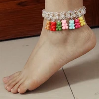 handmade 7 colors cute cartoon bear chain anklet candy color pendant bracelet for womengirl daily jewelry party gifts