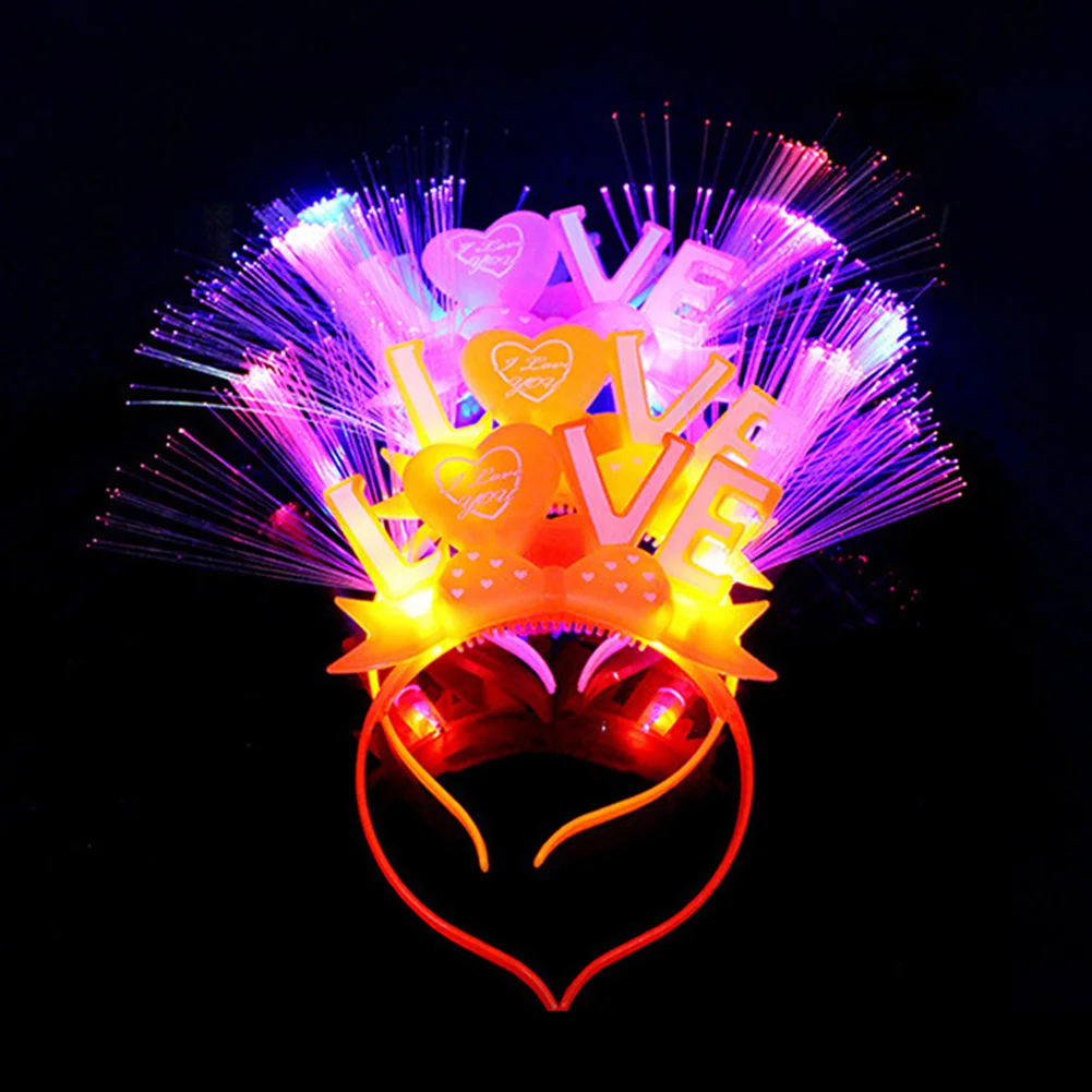 Женский милый светодиодный волоконно оптический обруч для волос с блестящими