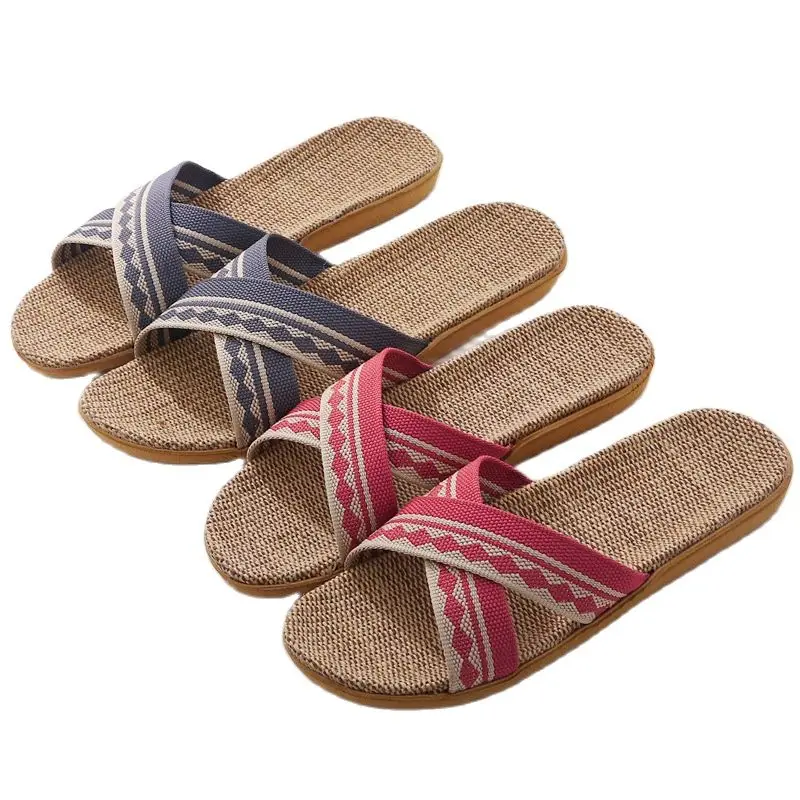 

Suihyung Women Flax Slippers 2022 New Summer Ladies Beach Shoes Casual Flat Slides Lovers Indoor Flip Flops Female Linen Sandals