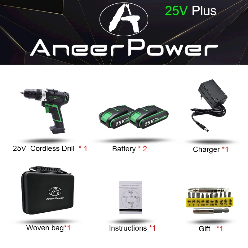 

ANEERPOWER Беспроводная дрель 12В 16В 21В 25В