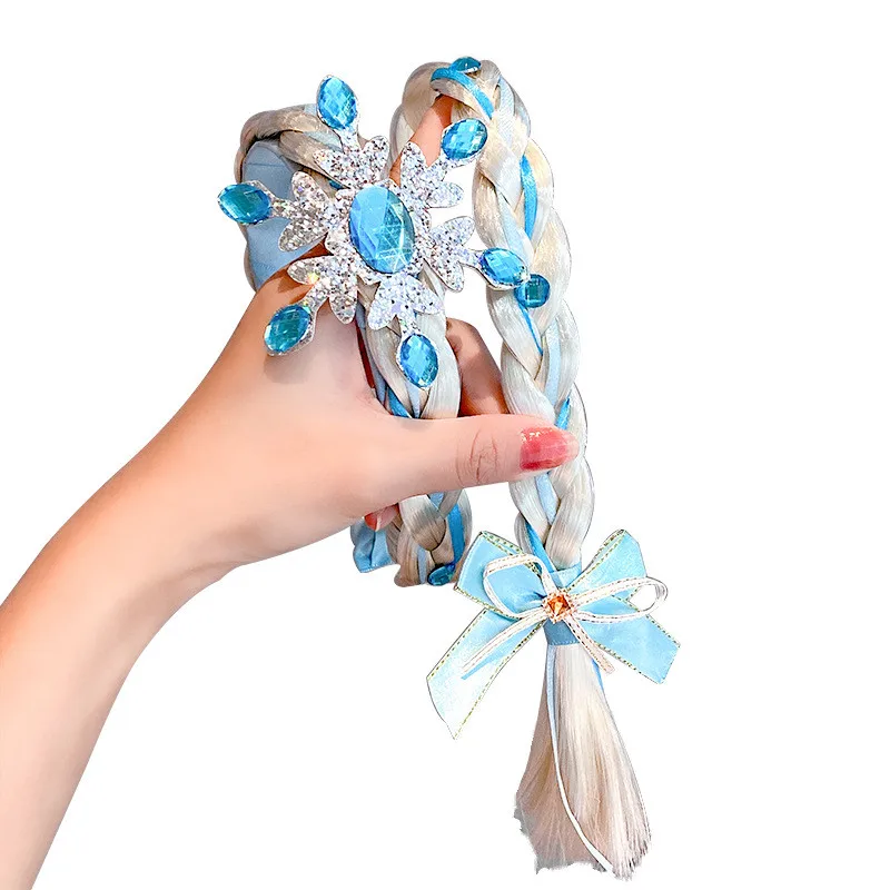 

2021 NEW Cute Bow Crystal Elastic Hair Band Princess Crown Headband Hair Accessories Wig Headband Twist Braid Rope Headdress