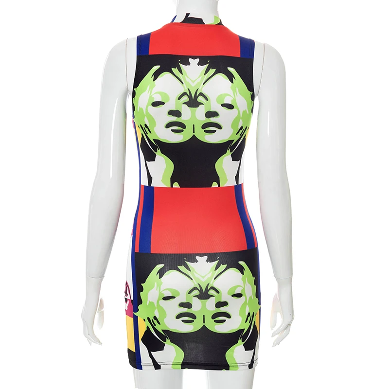 

Cutenove Camisole Bodycon Dresses For Women's 2021 Summer Clothing O-Neck Slim Soft Printed Mixi Dress Female Streetwears