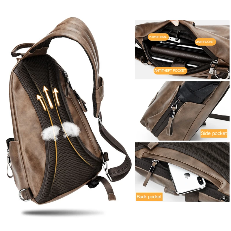 jackkevin men multifunction leather crossbody bags usb charging chest pack short trip water repellent shoulder messengers bag free global shipping