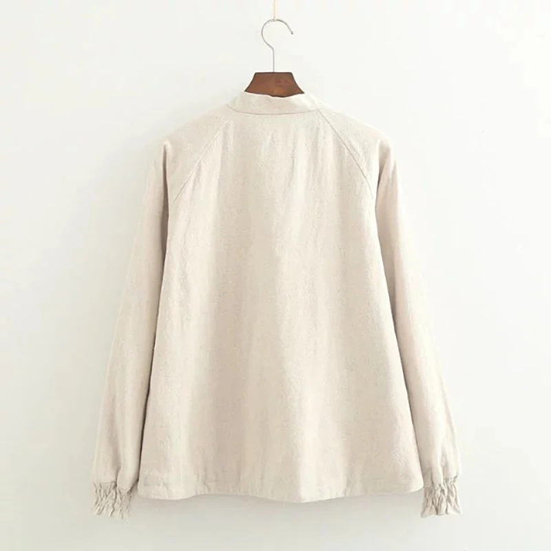 Винтажная Женская Зимняя Блузка воротник бант длинный рукав хлопок лен рубашка