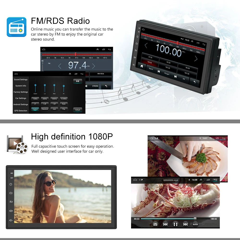 Podofo Android 2Din Car Radio Apple CARPLAY Multimedia Bluetooth Stereo Player Auto radio 2din 4G WIFI 8ROM+128RAM For Toyota VW |