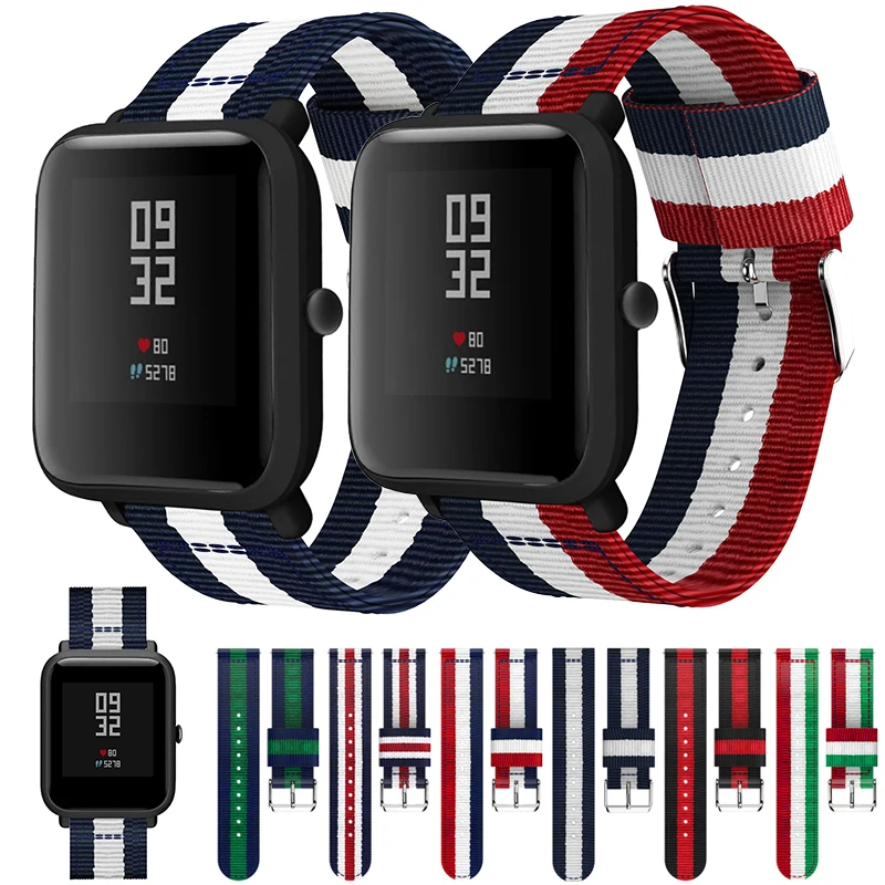 

Ремешок нейлоновый для смарт-часов Huami Amazfit Bip / Lite / Bip S, сменный разноцветный плетеный браслет, аксессуары, 20 мм