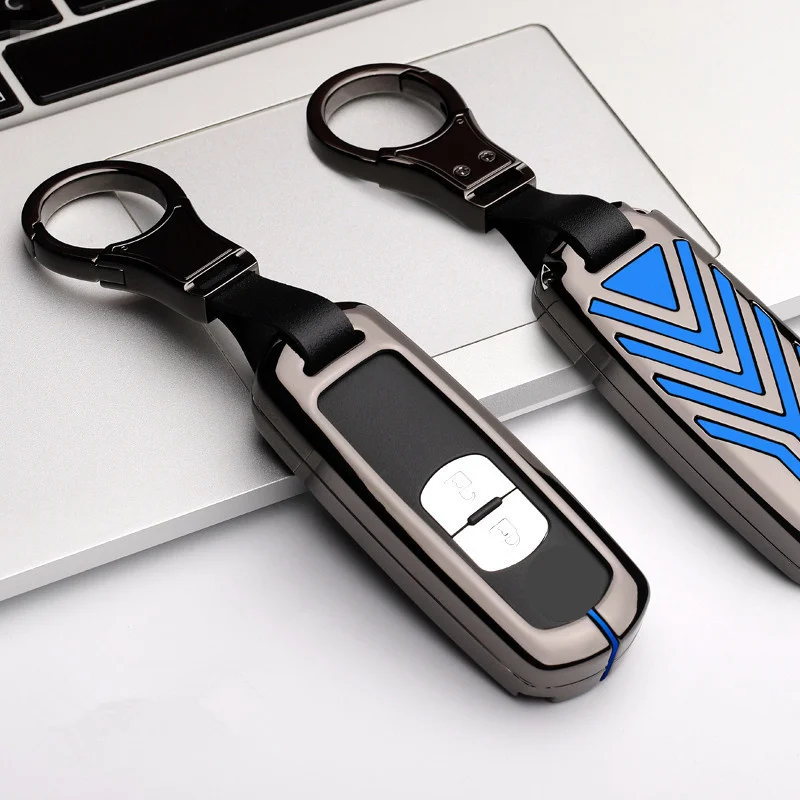 Чехол для ключей из цинкового сплава, чехол для ключей CarKey, набор для Mazda 2 3 6 Axela Atenza CX-5 CX5 CX-7 CX-9, кнопки Smart 2/3 - Название цвета: A black-blue