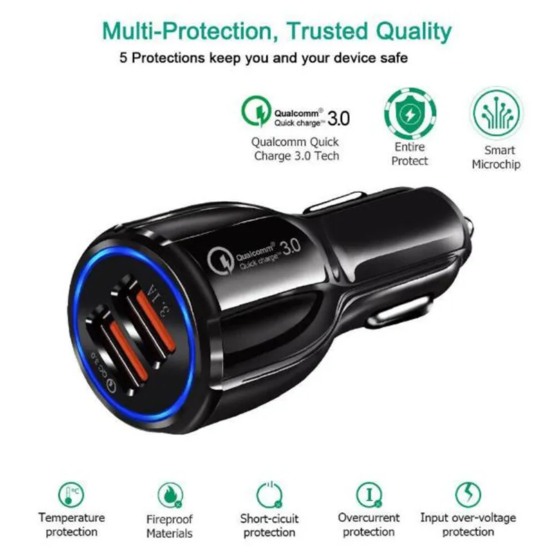 Быстрое Адаптивное зарядное устройство QC 3 0 с двумя usb-портами А автомобильные