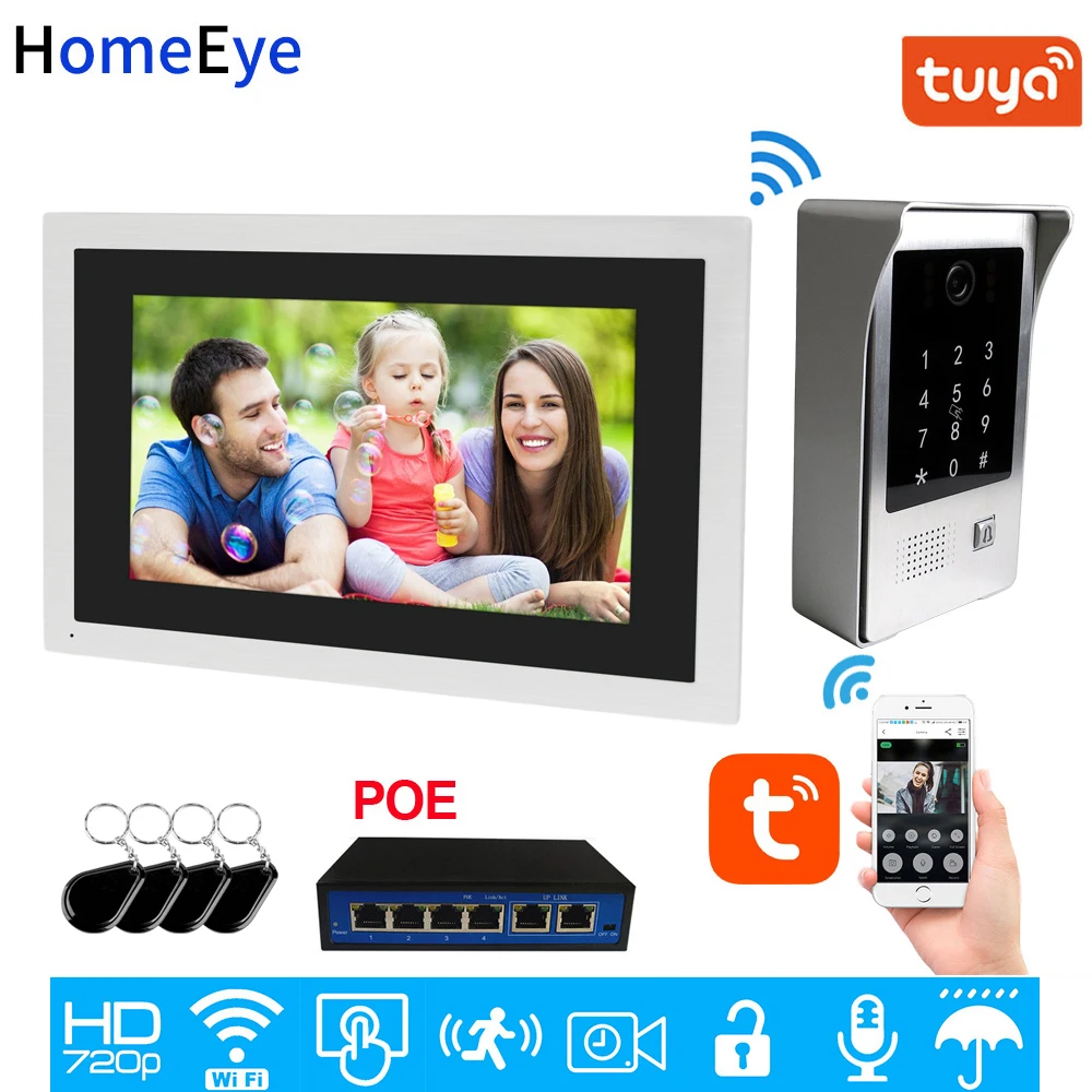 Tuyasmart App/Wachtwoord/Ic Card Afstandsbediening Unlock 960P Wifi Video Deurtelefoon Ip Video Intercom Touch Screen poe Toegangscontrole Systeem