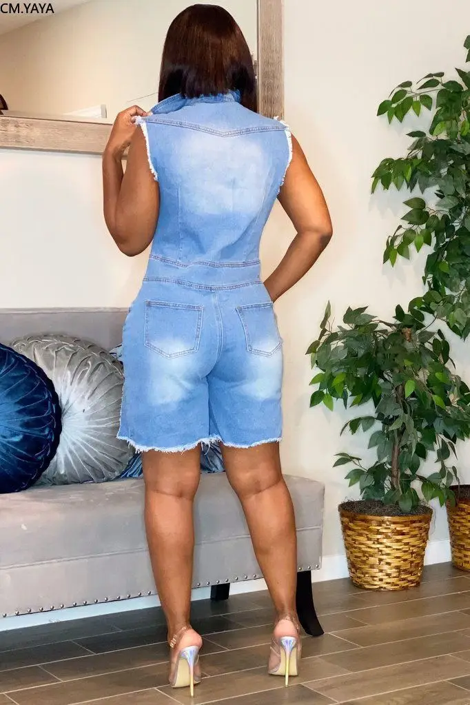 Женский джинсовый комбинезон на пуговицах винтажный без рукавов с бахромой и