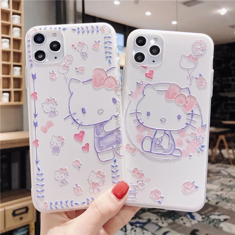 Милый мягкий белый чехол hello kitty с рисунком розового кота для iPhone11 pro max X XR XS Max 8 7 6 6s