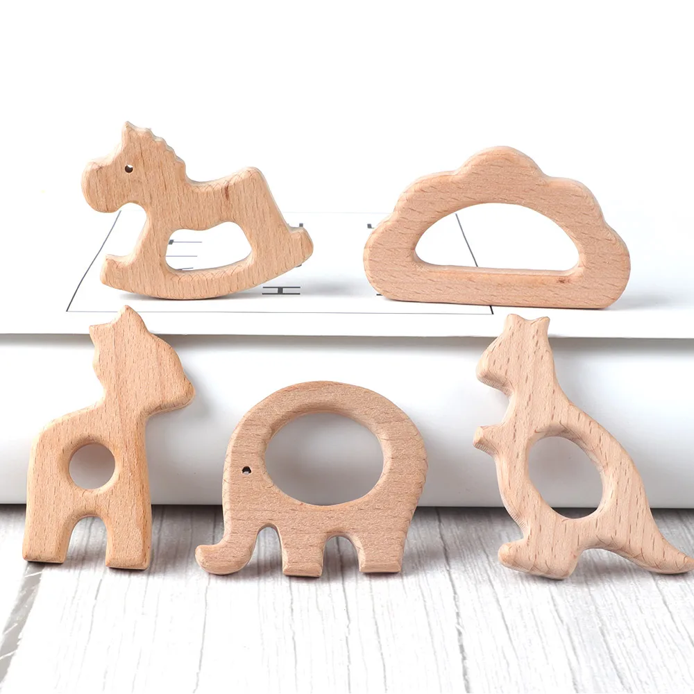 

3pcs Baby Animal Natural Beech Teething Wooden Teether Rodent Flowers Clouds Tiny Rod Pendant For Pacifier Chain Products