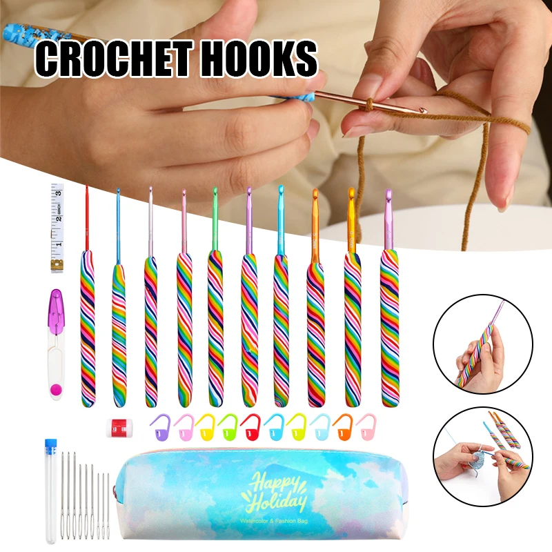 

Colorful Crochet Hooks with Soft Handle Metal Knitting Tools Portable Knitting Accessories for Beginner Professional A66