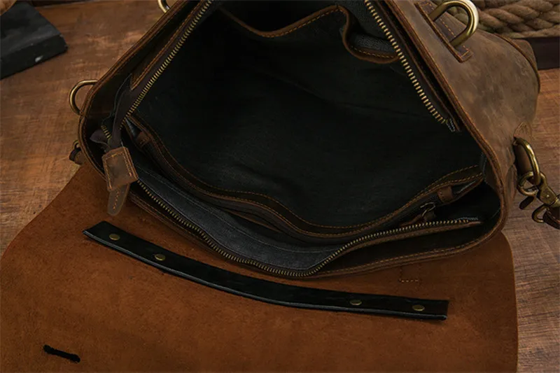 Retro simple designer natural crazy horse cowhide men's briefcase business luxury genuine leather work laptop messenger bag