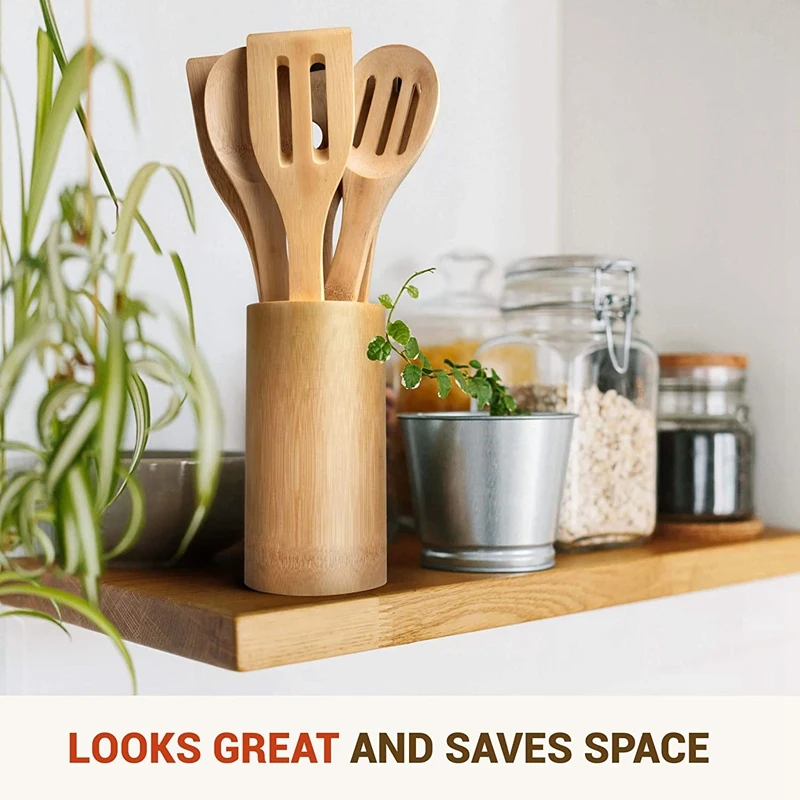 SHGO HOT-Wooden Cooking Utensils Set - 7Pcs Wood Kitchen Utensil Wooden Spoons for &amp Spatulas Nonstick Cookwar | Дом и сад