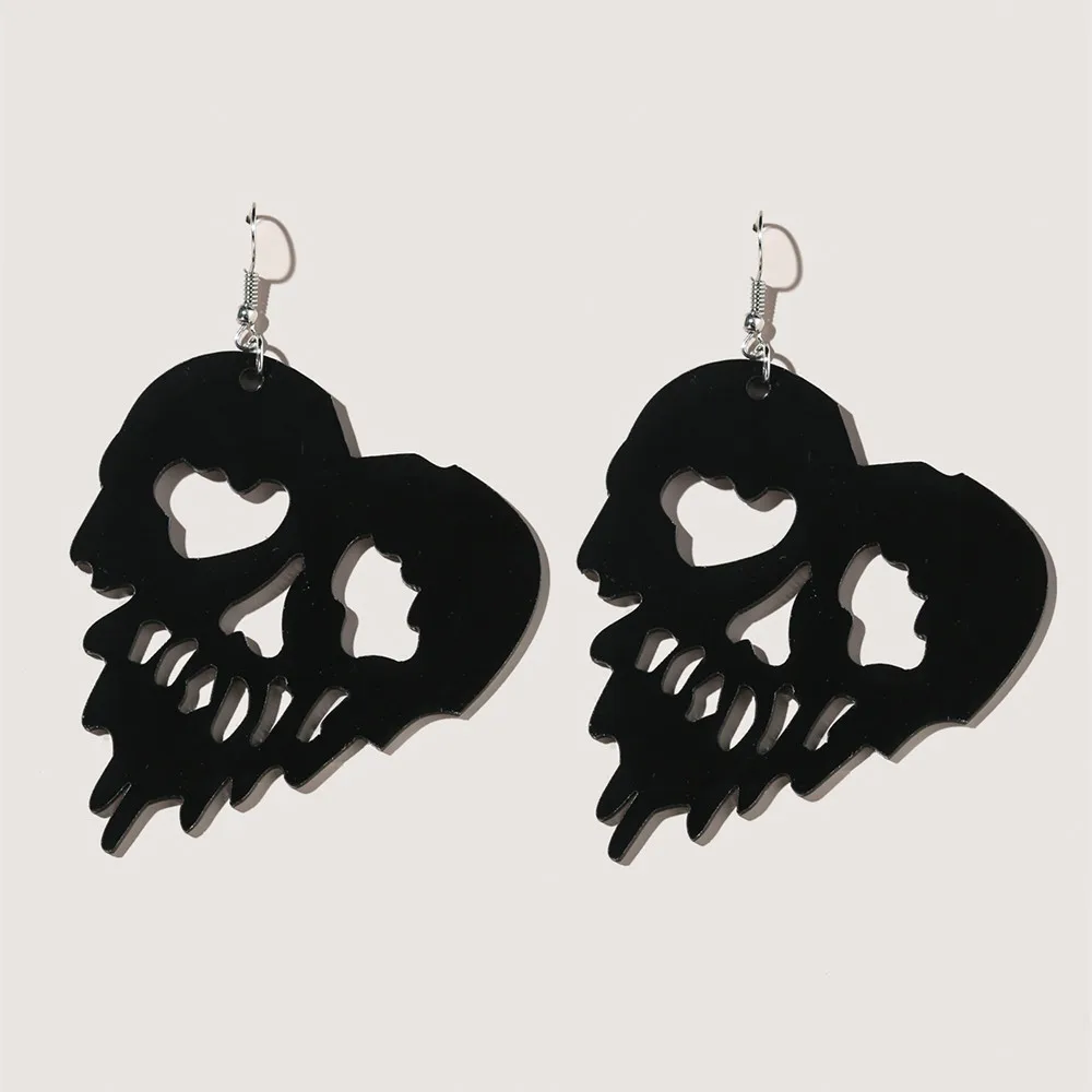 

New Acrylic Halloween Big Heart Hollow Evil Skeleton Skull Head Earrings For Women Drop Dangle Earrings Fashion Festival Gifts