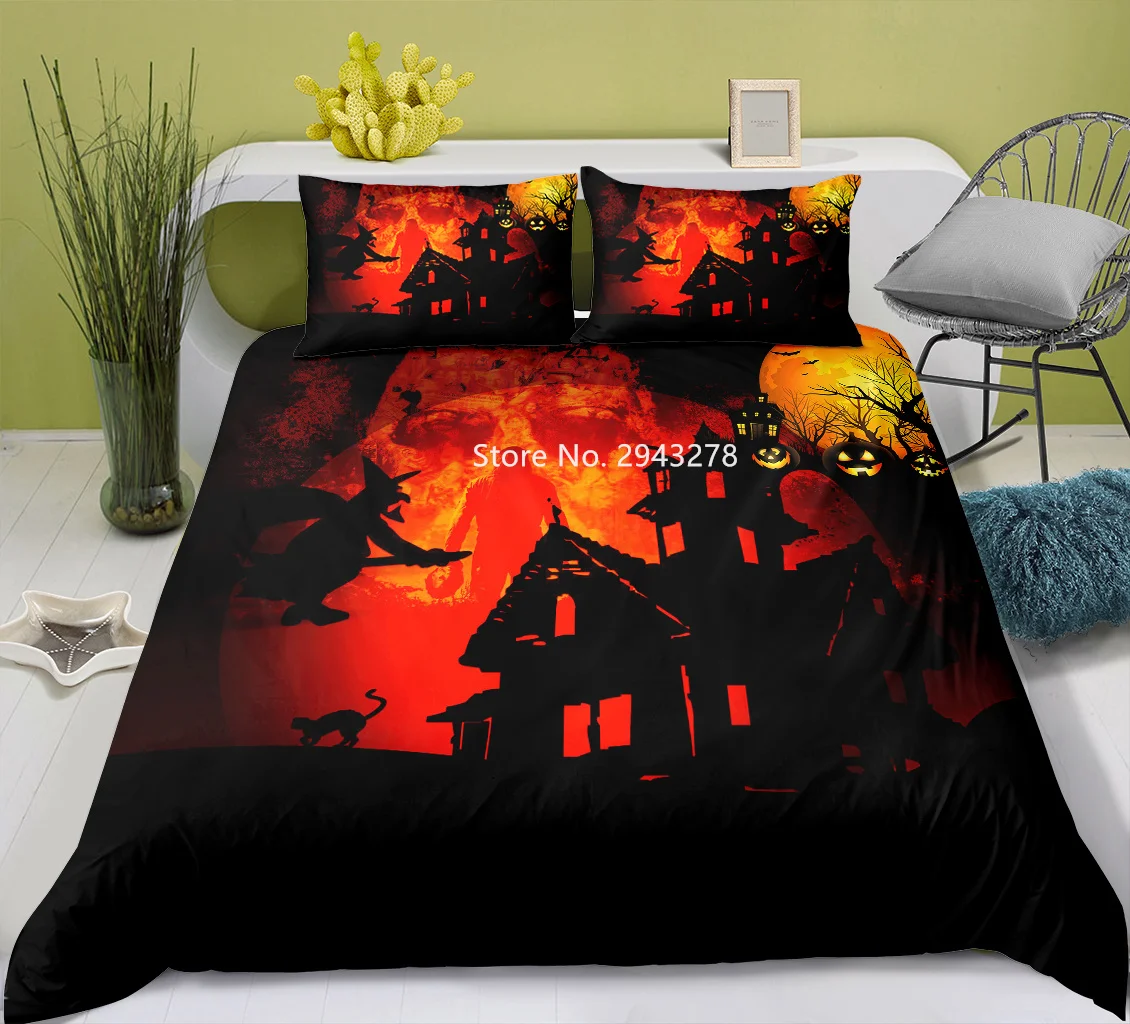 

3D Printed Halloween Horror Pattern Bedding Set Comfortable Duvet Cover Pillowcase Holiday Bedroom Decor Deluxe Full Size
