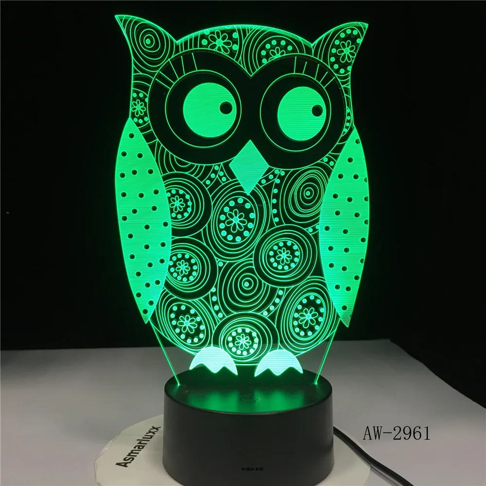 

3D Big Eyes Owl Desgin LED Color Changing Lamp Light Acrylic 3D Hologram Illusion Desk Lamp Bedroom Decoration Light AW-2961