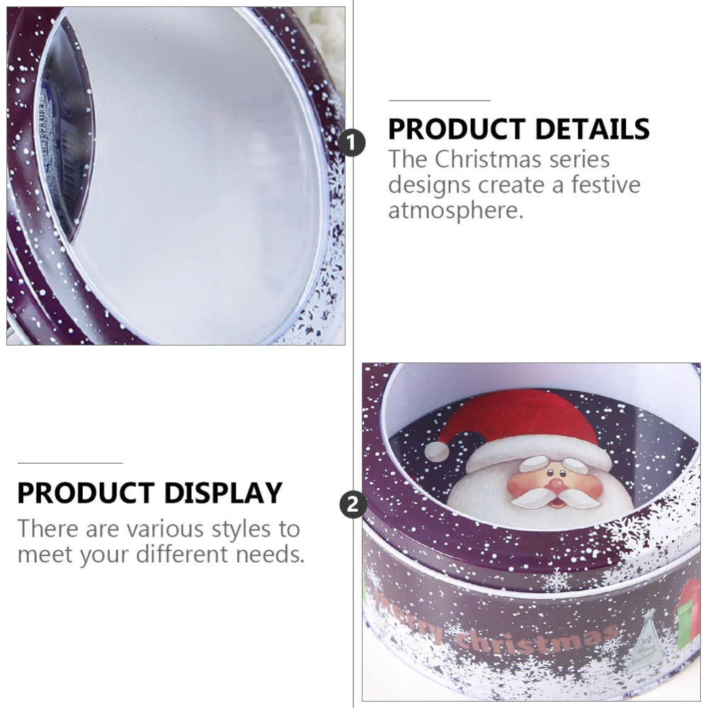 

2Pcs Christmas Cookie Boxes Round Candy Boxes with Window Display Storage Box