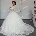 Новые простые линии, элегантное платье с горловиной лодочка белые свадебные платья Vestidos De Novia скромные с длинным рукавом и аппликацией платье невесты из тюля