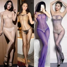 Блестящие шелковые чулки женское сексуальное нижнее белье с открытой промежностью блестящее ультратонкое прозрачное боди костюмы для косплея