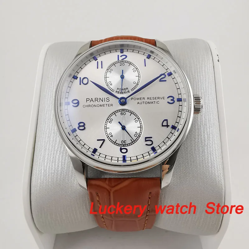 Parnis 43 мм автоматические часы запас мощности механические классические мужские