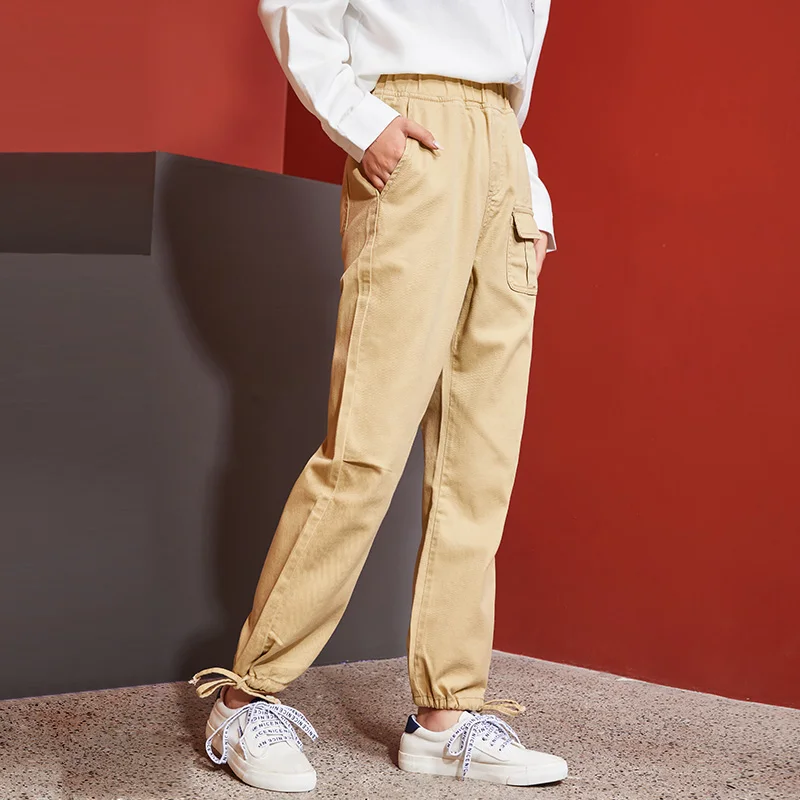 Женские стильные прямые брюки LEIJIJEANS, модные рабочие брюки цвета хаки с завязками на щиколотках, новая нейтральная модель 9121 большого размера