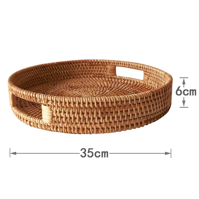 

Rattan Straw Tray Fruit Tray Fruit Basket Snack Hand-woven Tray Japanese-style Round Storage Teapot Teacup Storage Basket