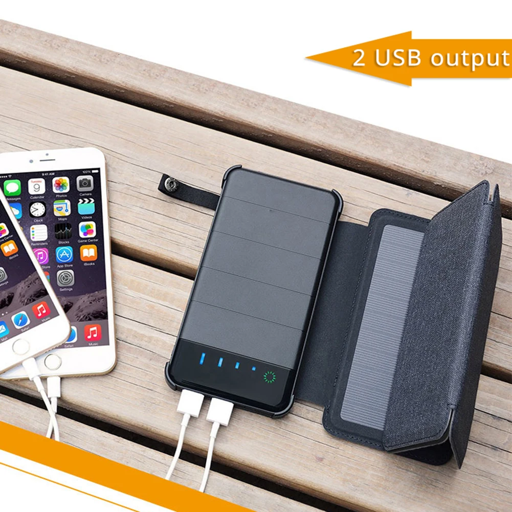 Складной Портативный Панели солнечные 5V Power Bank Bateria солнечной Батарея для стол для мобильного телефона на открытом воздухе светодиодный светильник с двумя портами USB