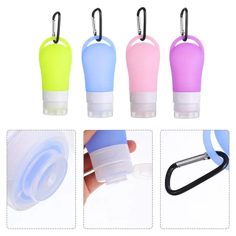 

4 шт. путешествия силиконовые бутылки пустая бутылка флакон для лосьона с 4 шт. карабин для путешествий для макияжа